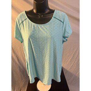 Notations Womens Plus Size 1X Blouse Shirt Top Mint Green Short Sleeve